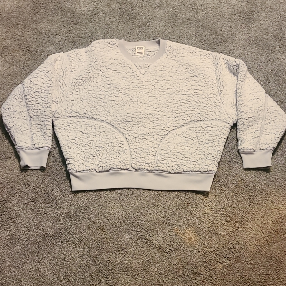 PINK Victoria's Secret White Longer Crop Sherpa Sweater